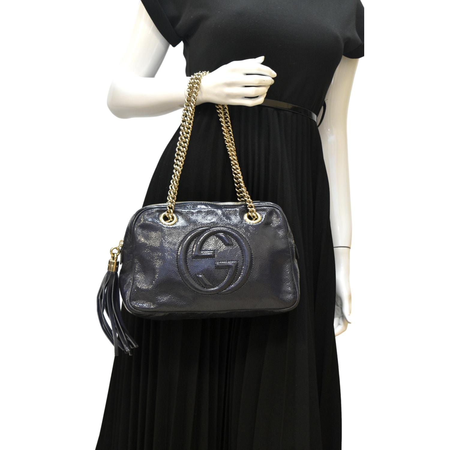 Gucci Soho Shoulder Bag Navy Leather Blue