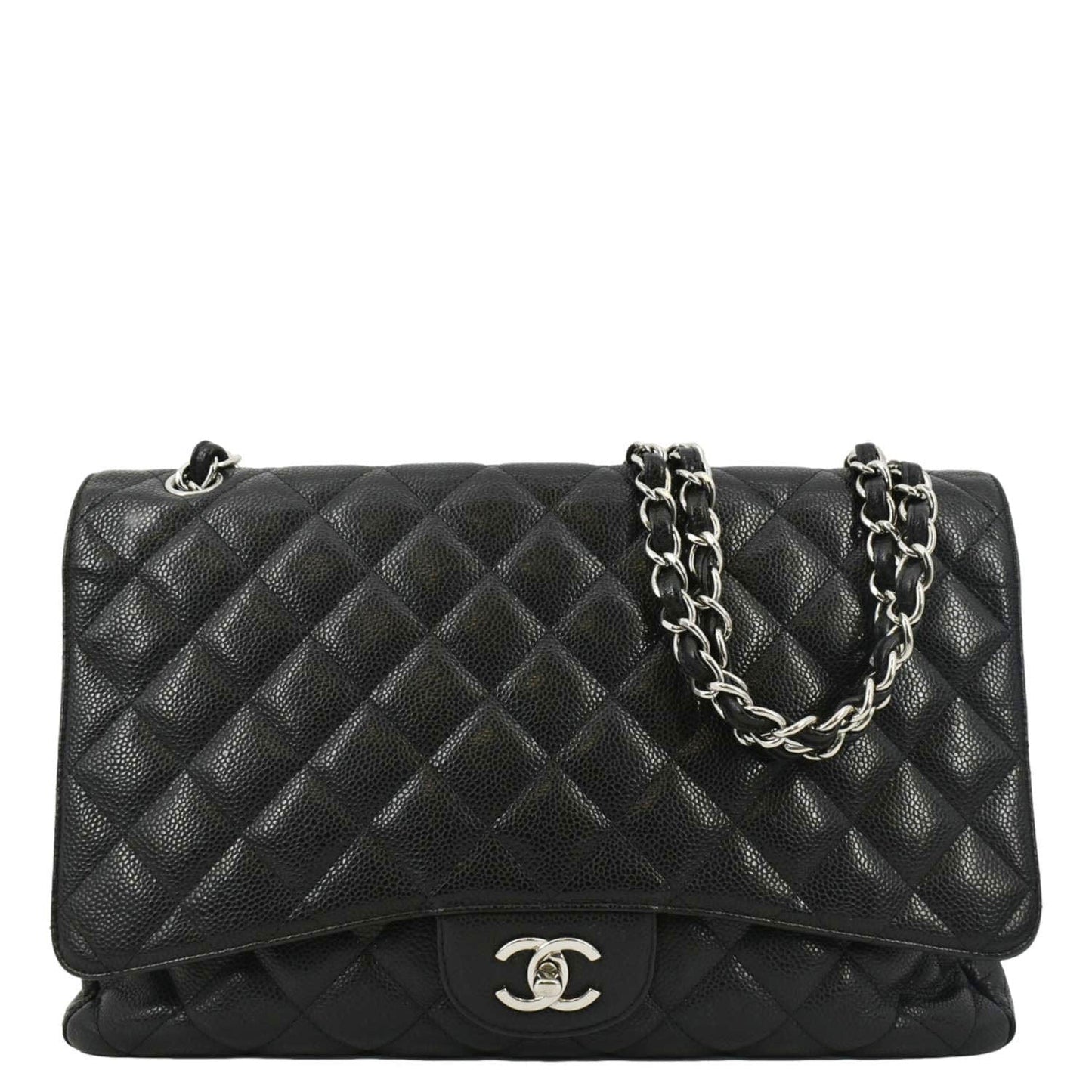 Chanel Classic Maxi Single Flap Caviar Leather Black Travel Bag