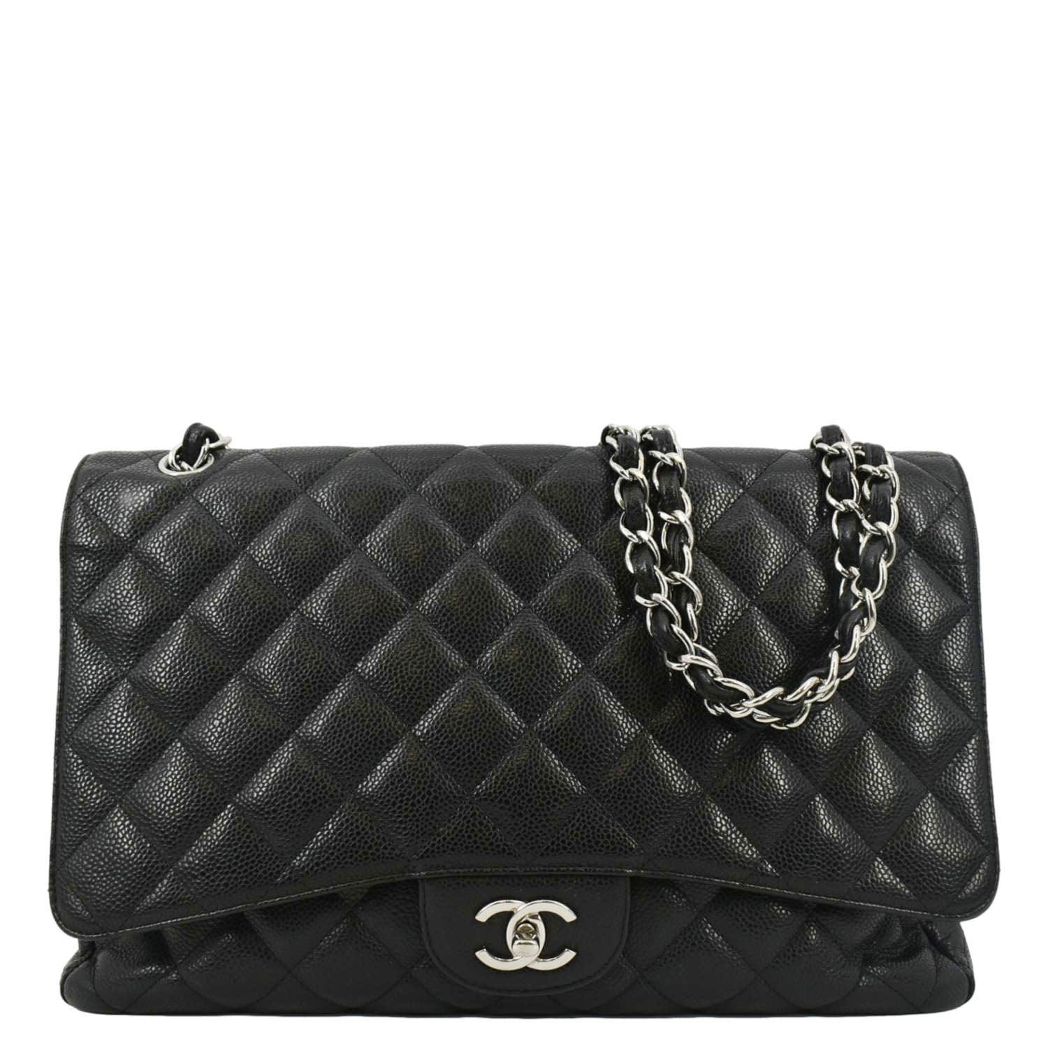 Chanel Classic Maxi Single Flap Caviar Leather Black Travel Bag
