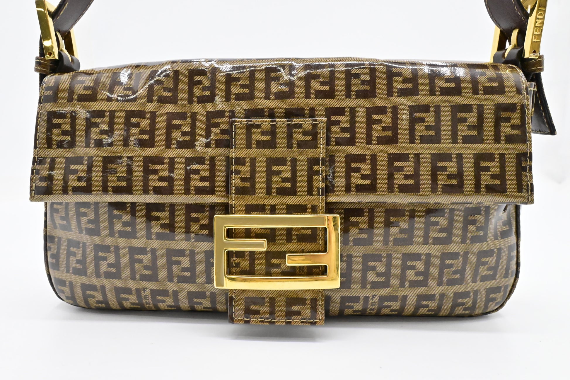 Fendi Baguette In Light Zucchino Handbag Leather Patent Brown Shoulder Bag