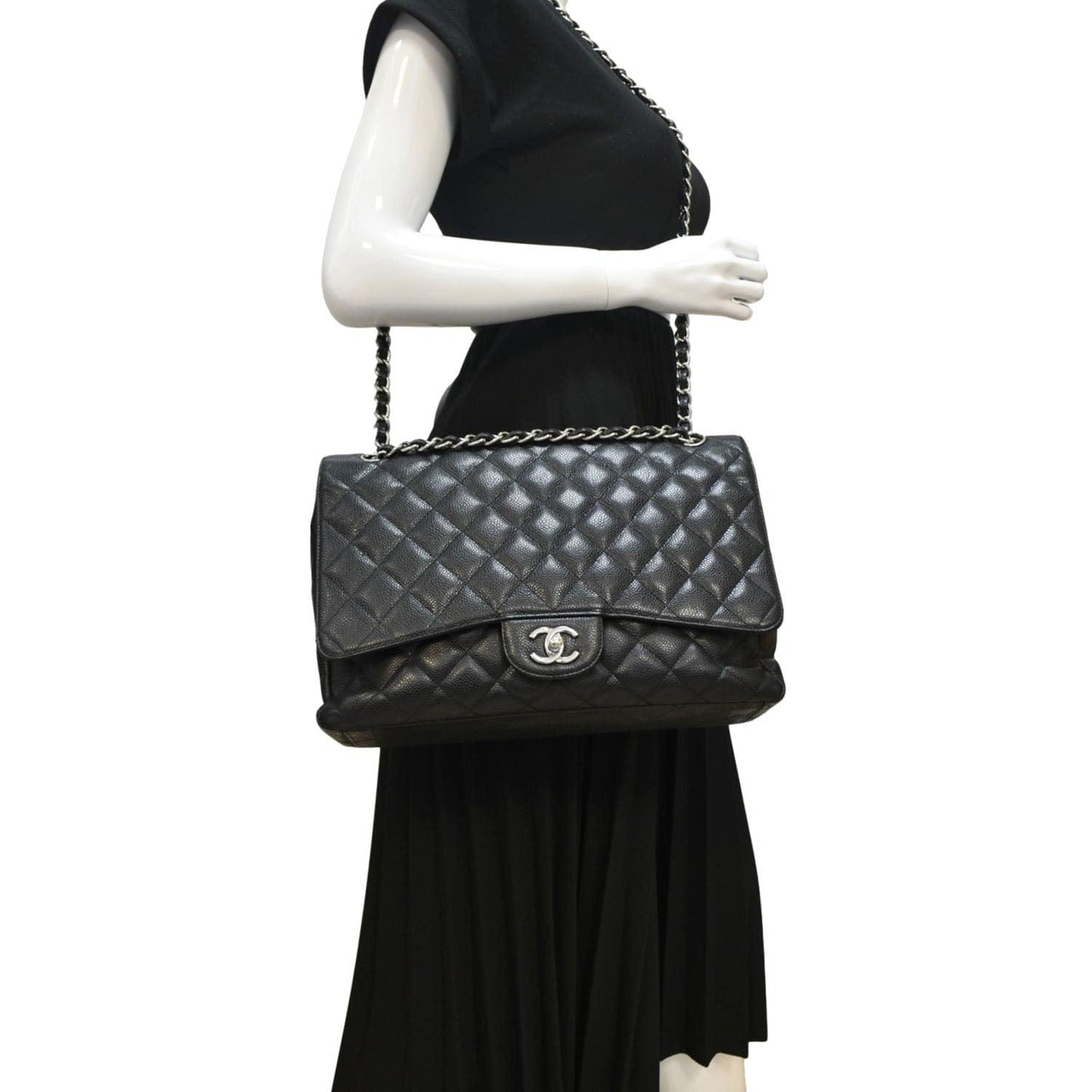 Chanel Classic Maxi Single Flap Caviar Leather Black Travel Bag