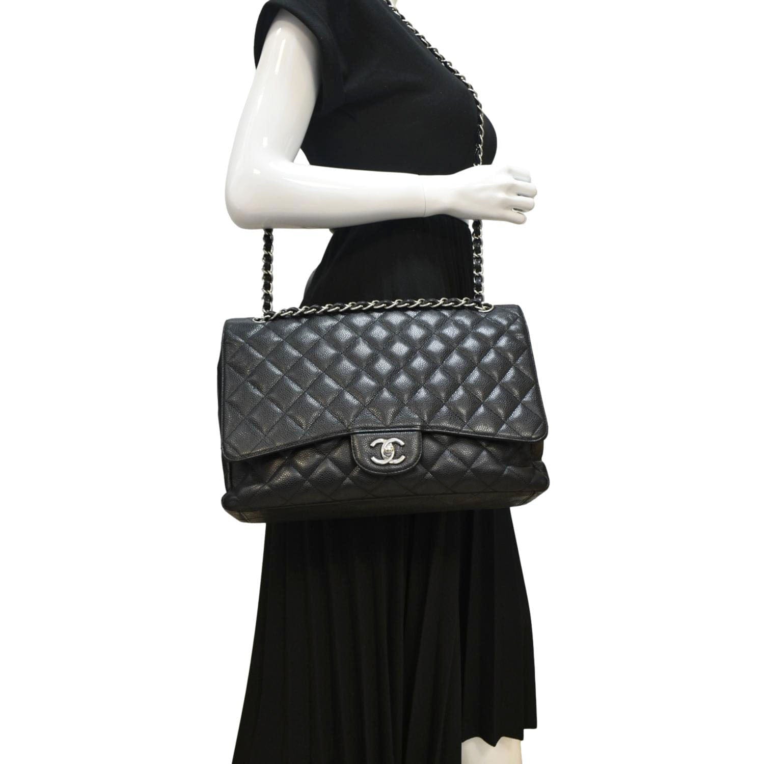 Chanel Classic Maxi Single Flap Caviar Leather Black Travel Bag