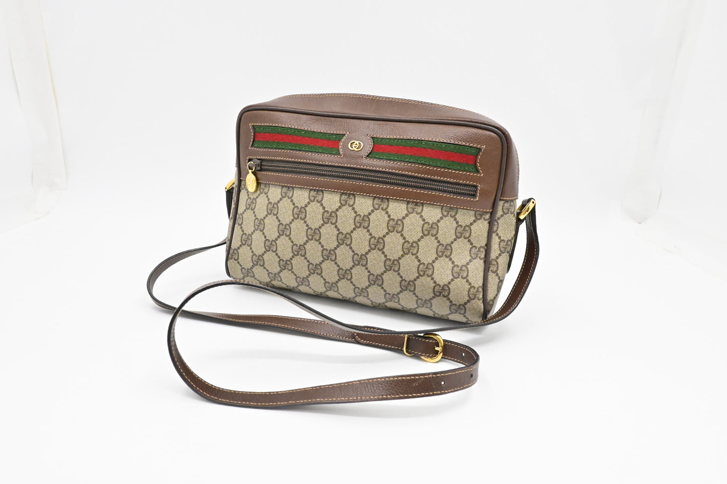 Gucci GG Supreme & Leather Canvas Brown Crossbody Bag