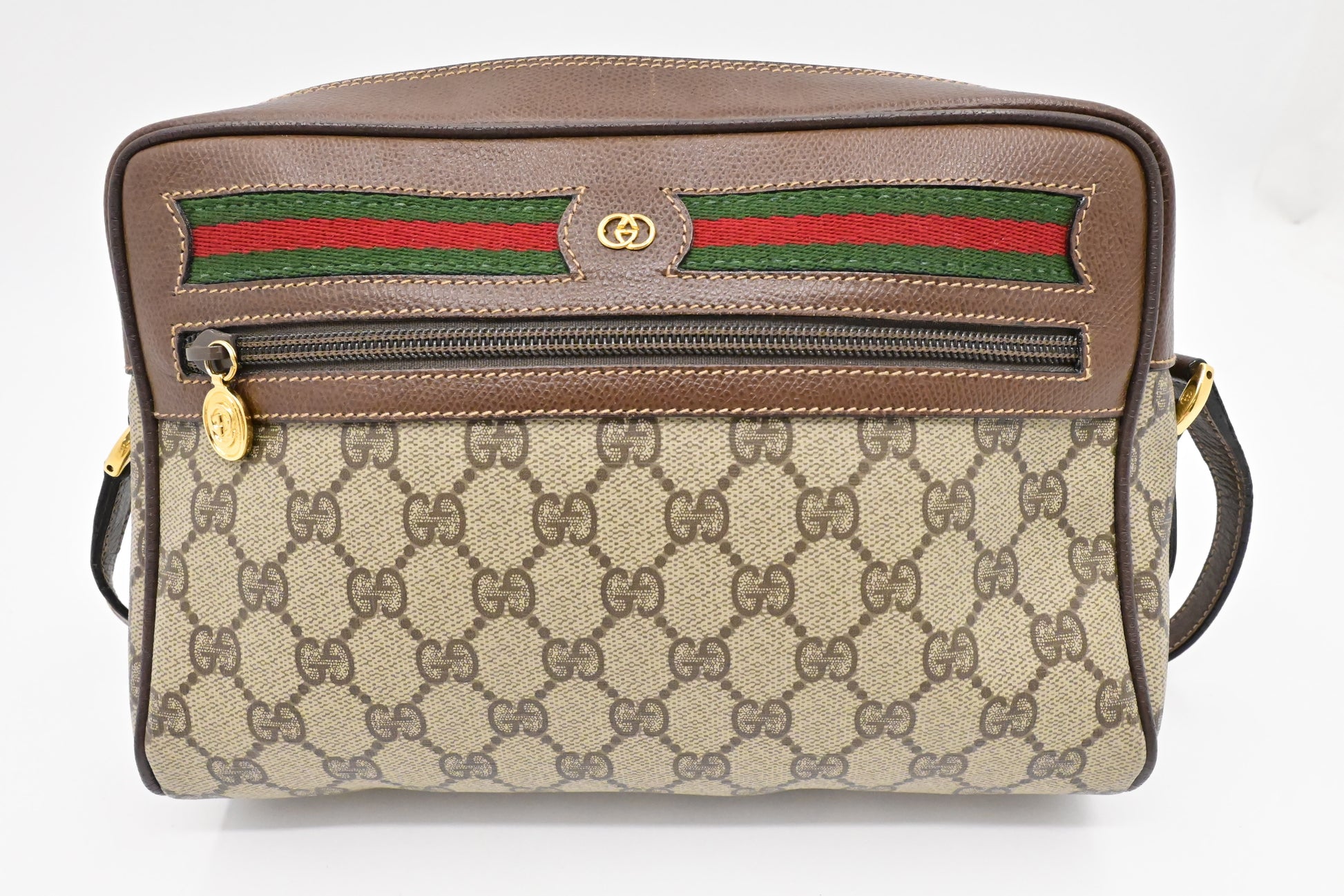 Gucci GG Supreme & Leather Canvas Brown Crossbody Bag