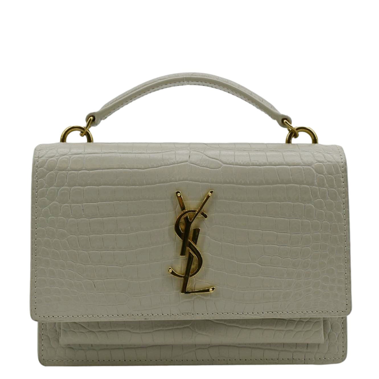 YSL Saint Laurent Saint Sunset Crocodile Embossed Crossbody Bag Ivory Leather