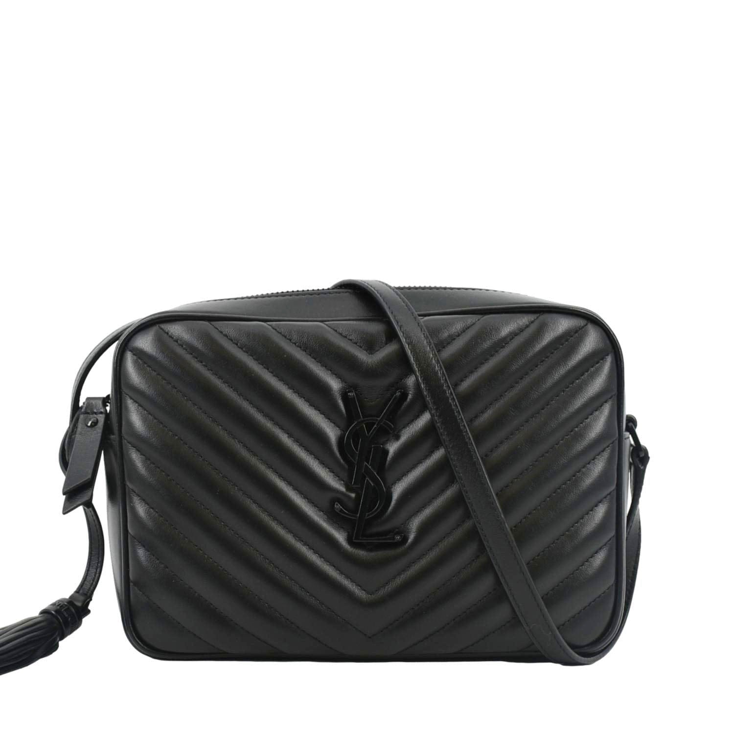 YSL Saint Laurent Saint Lou Chevron Camera Crossbody Bag Leather Black