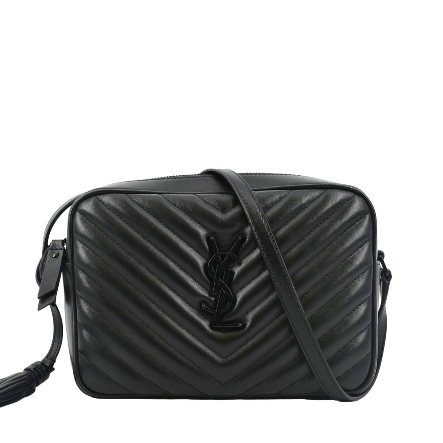 YSL Saint Laurent Yves Lou Chevron Camera Crossbody Bag Leather Black Camera Bag 7