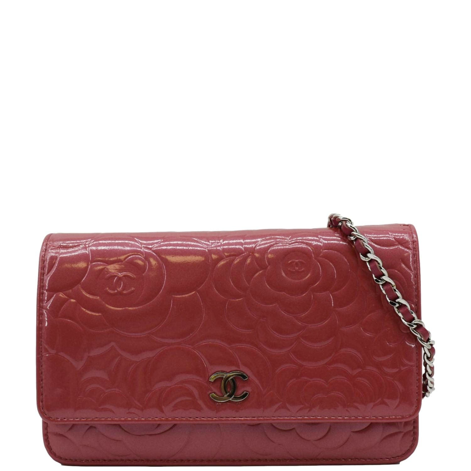 Chanel Camellia On Leather Pink Wallet Case Chain 2