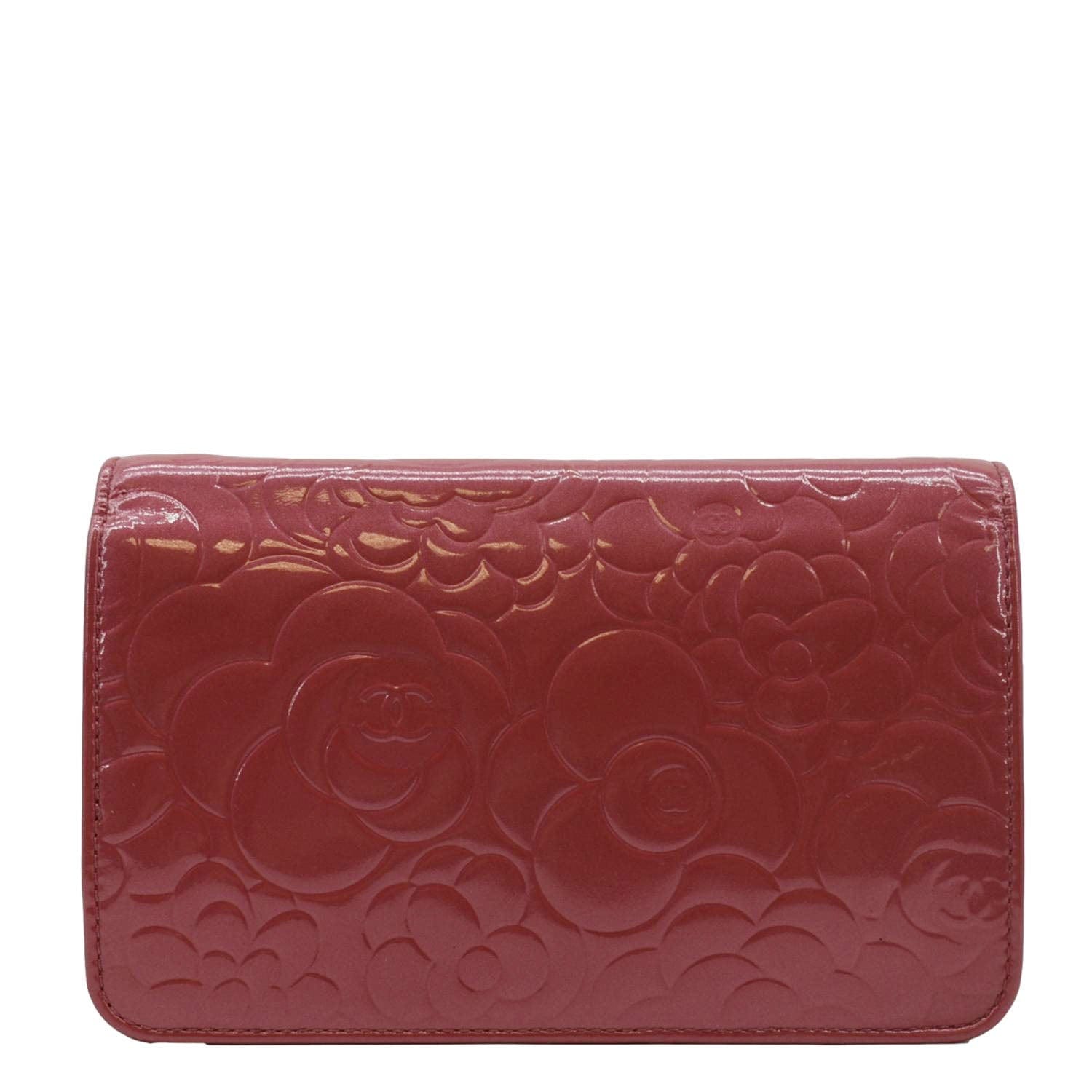 Chanel Camellia On Leather Pink Wallet Case Chain 2
