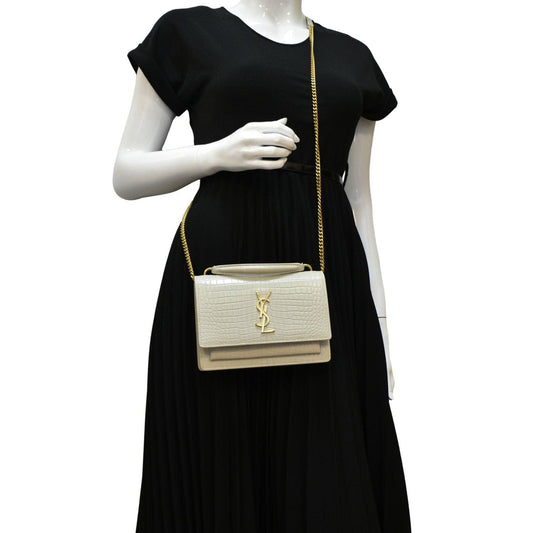 YSL Saint Laurent Yves Sunset Crocodile Crossbody Bag Ivory Leather Embossed Sunset Croc 1