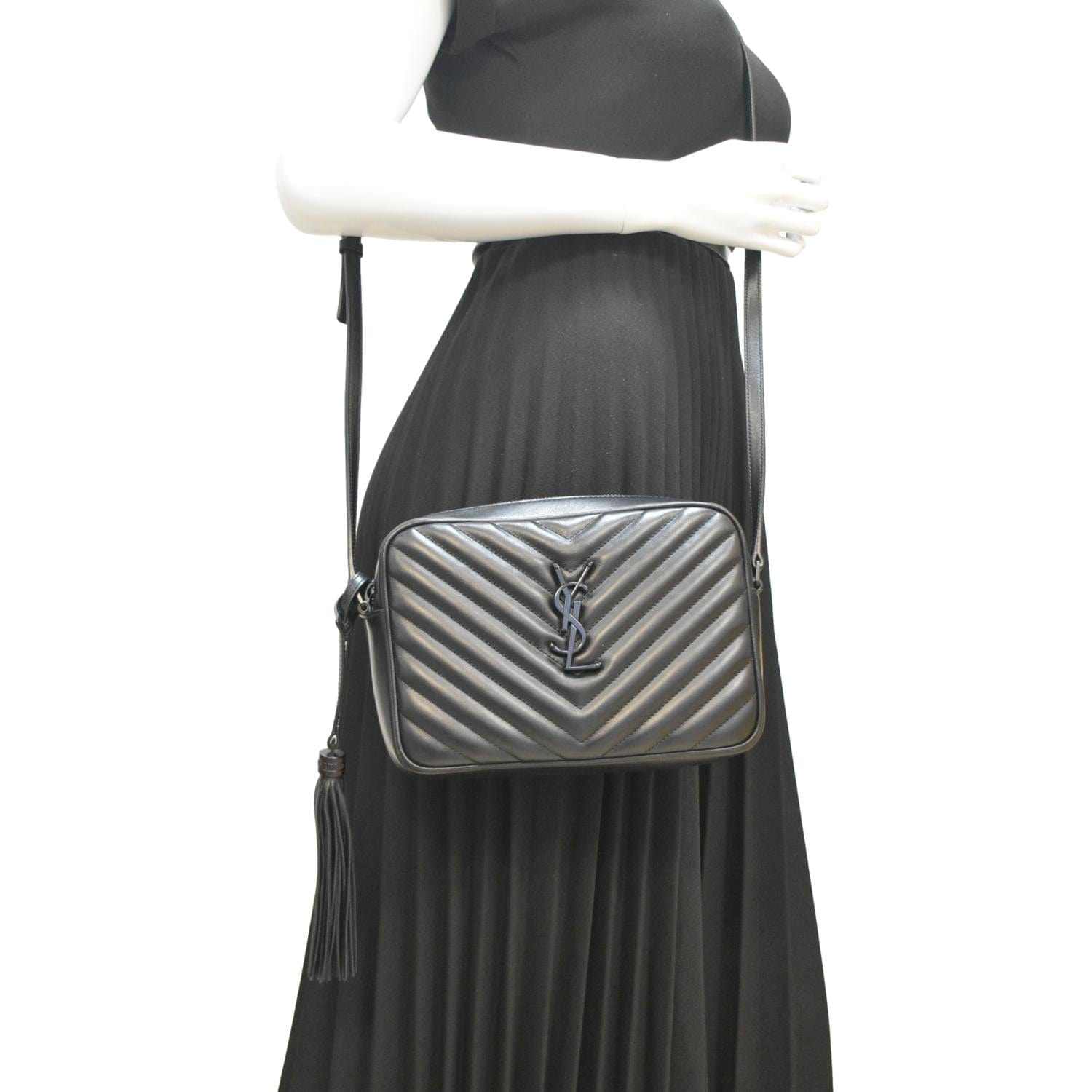 YSL Saint Laurent Yves Lou Chevron Camera Crossbody Bag Leather Black Camera Bag 7