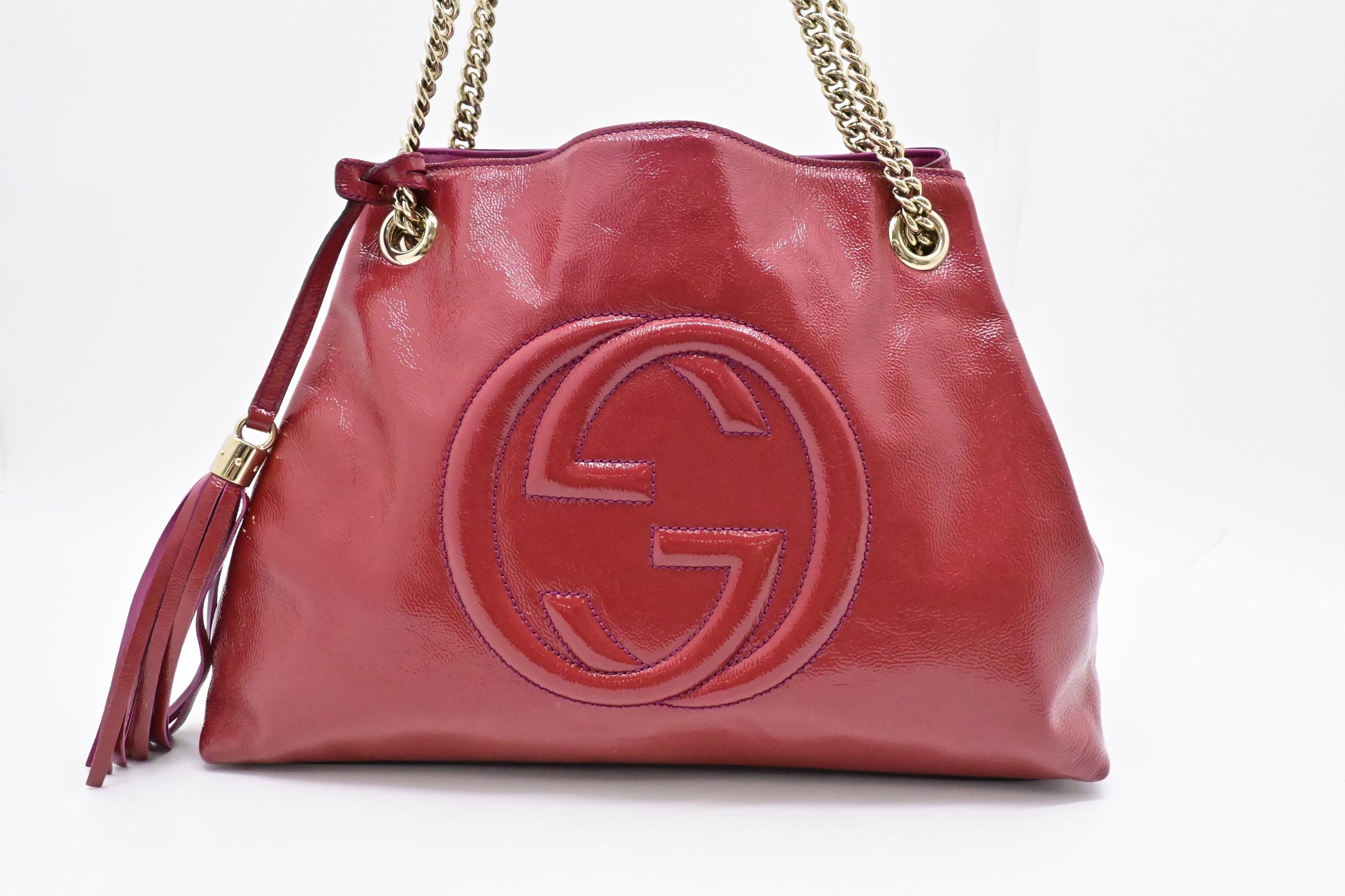 Gucci Soho Leather Red Pink Chain Shoulder Bag