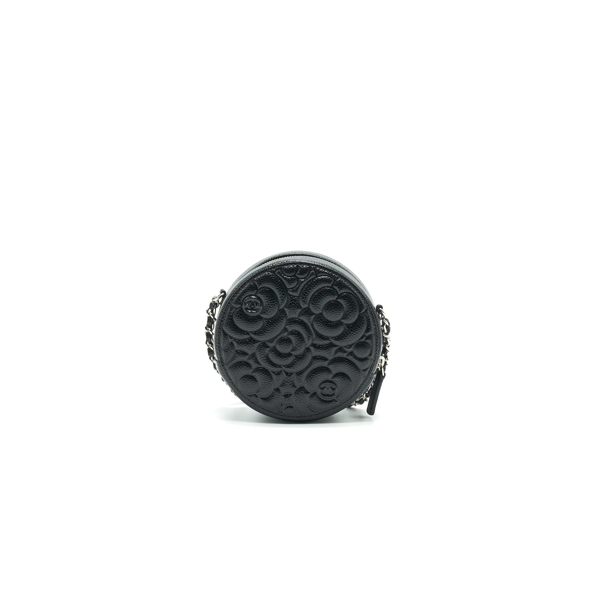 CHANEL Camellia Round Clutch With Chain Black