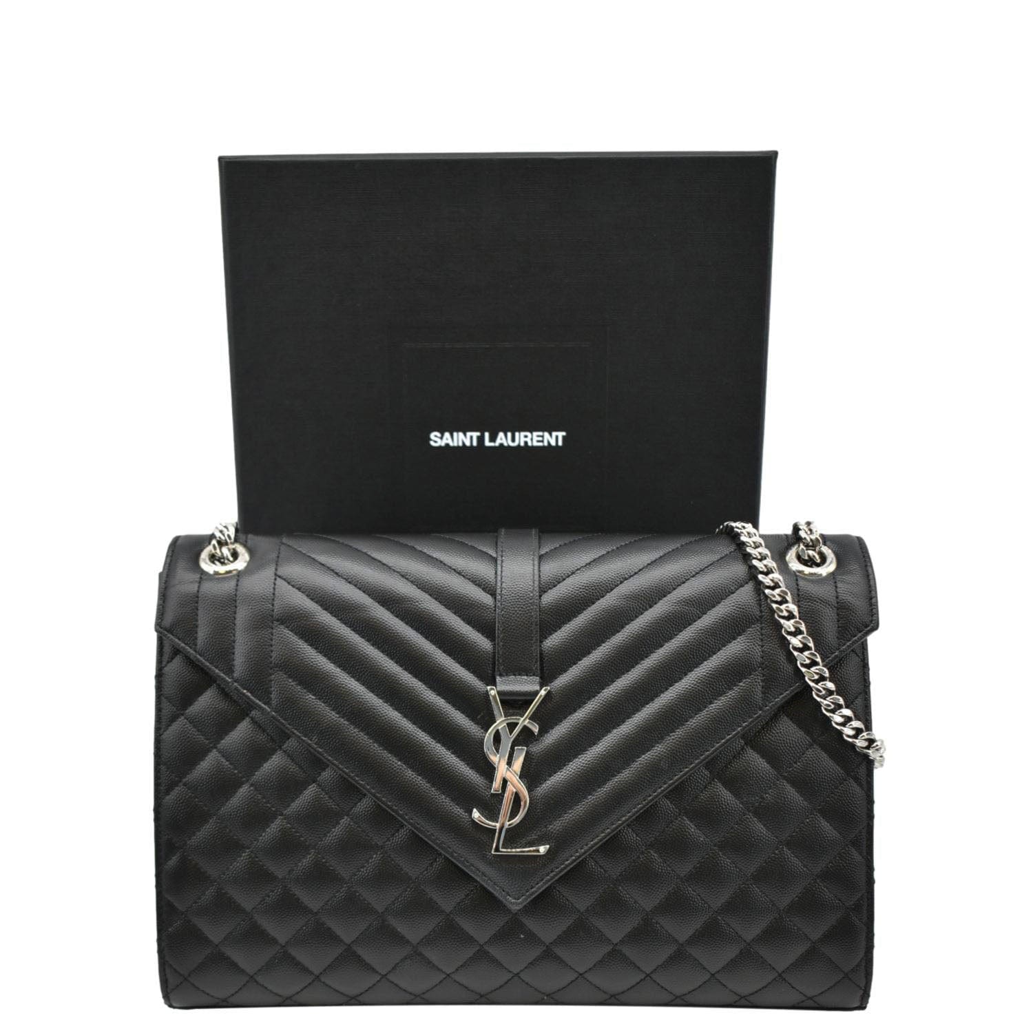 YSL Saint Laurent Yves Envelope Mix Shoulder Bag Leather Matelasse Black