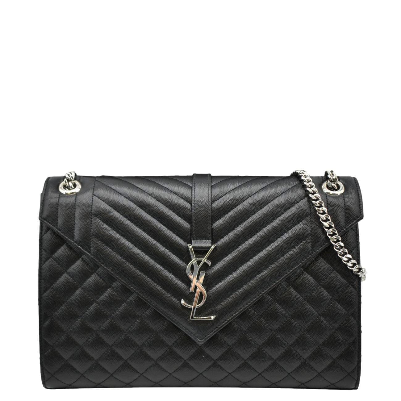 YSL Saint Laurent Yves Envelope Mix Shoulder Bag Leather Matelasse Black