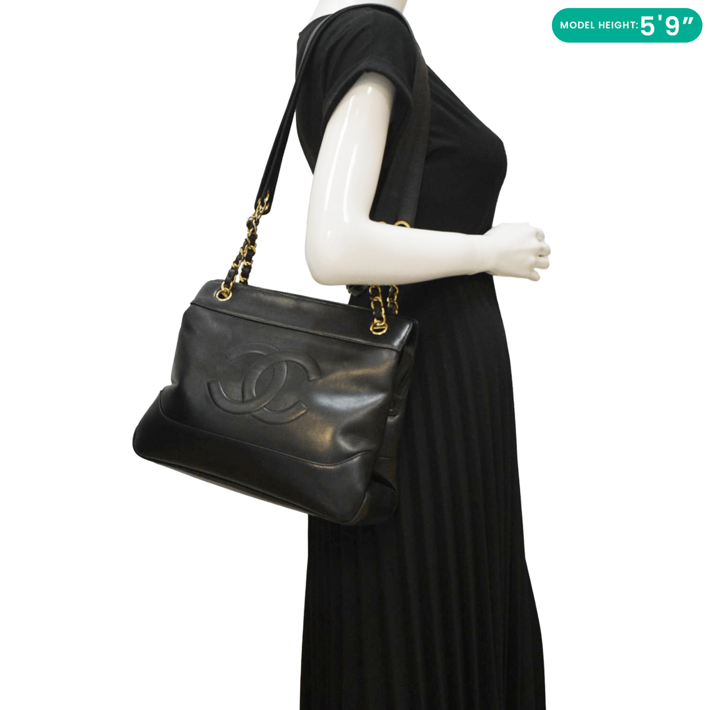 Chanel   CC Lambskin Leather Chain Shopping Tote Bag Bag Black