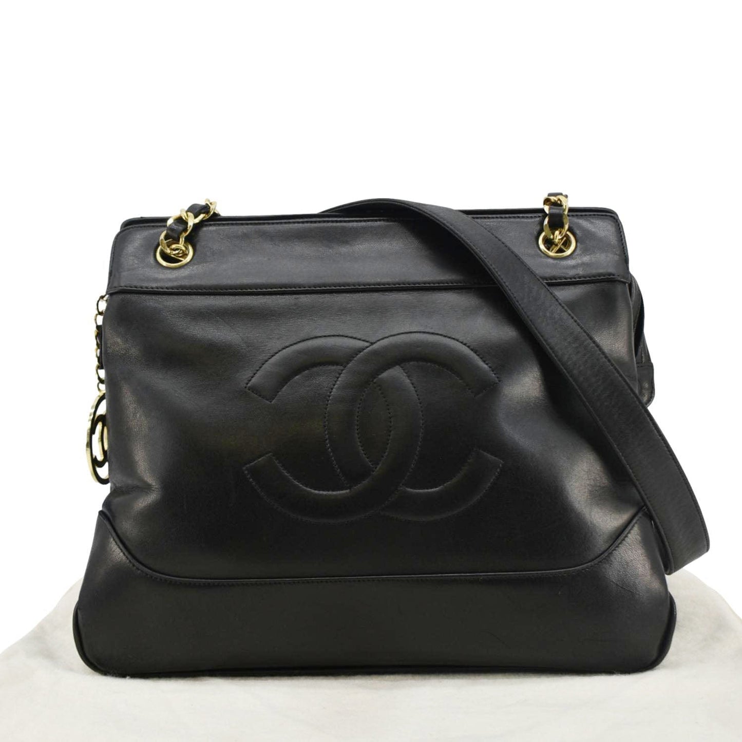 Chanel   CC Lambskin Leather Chain Shopping Tote Bag Bag Black