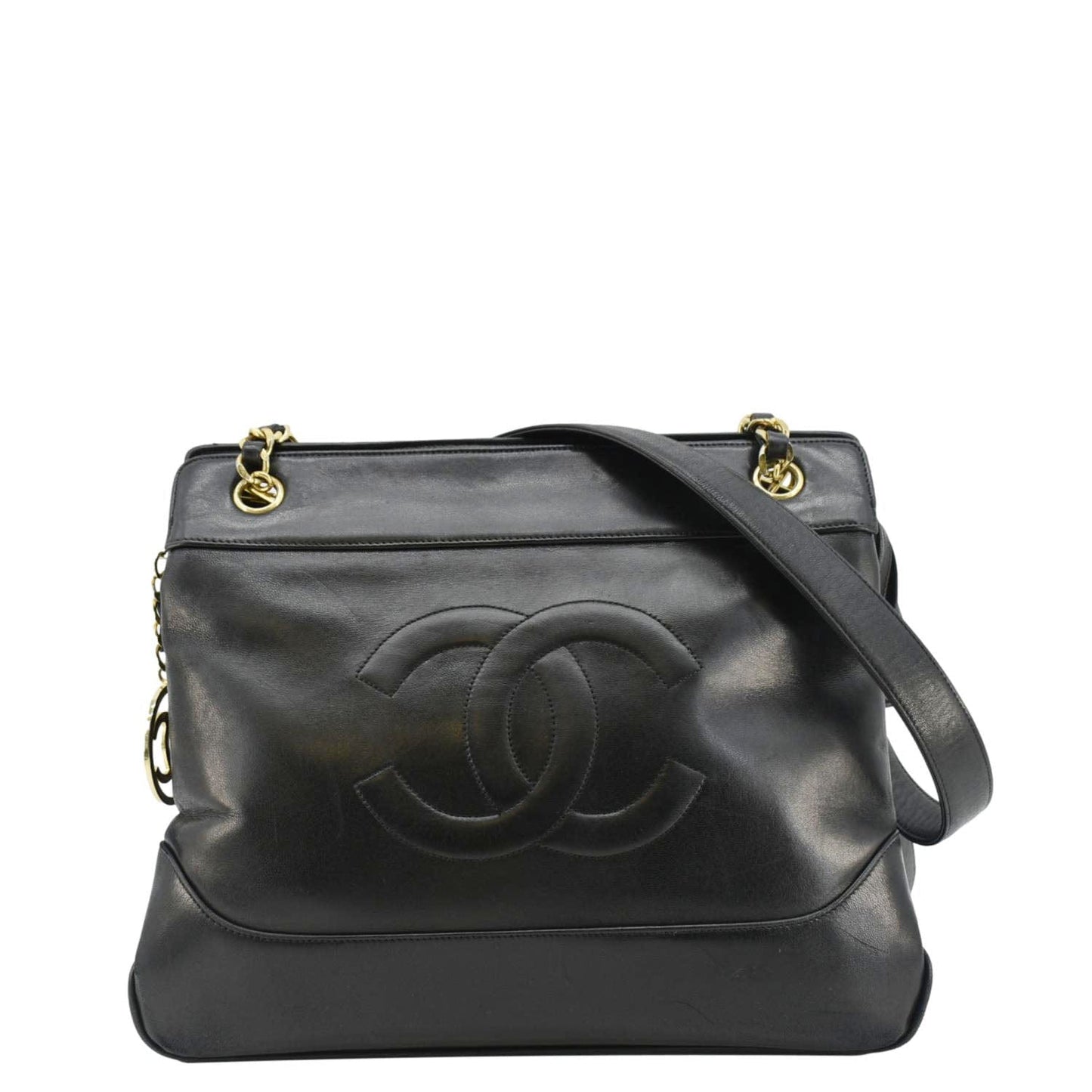 Chanel   CC Lambskin Leather Chain Shopping Tote Bag Bag Black