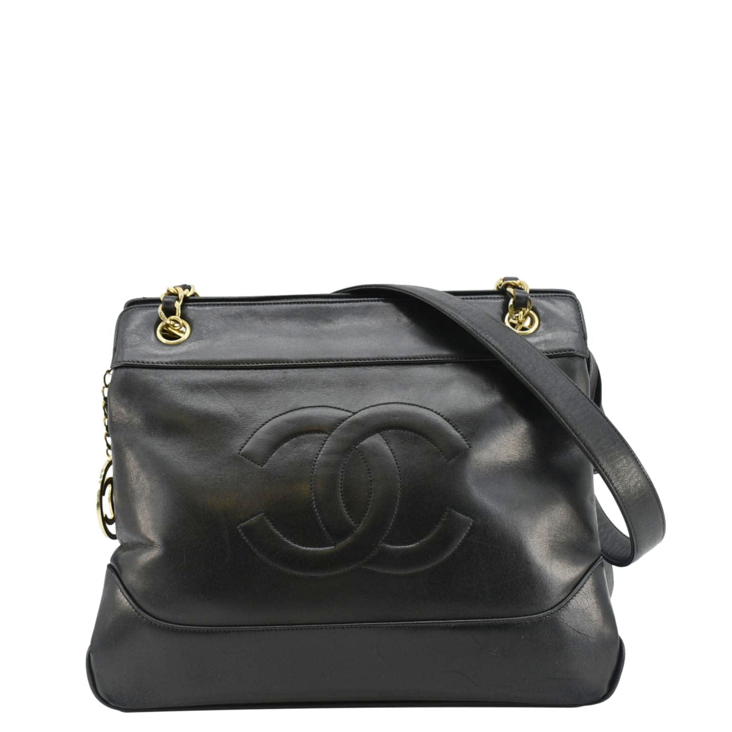 Chanel   CC Lambskin Leather Chain Shopping Tote Bag Bag Black
