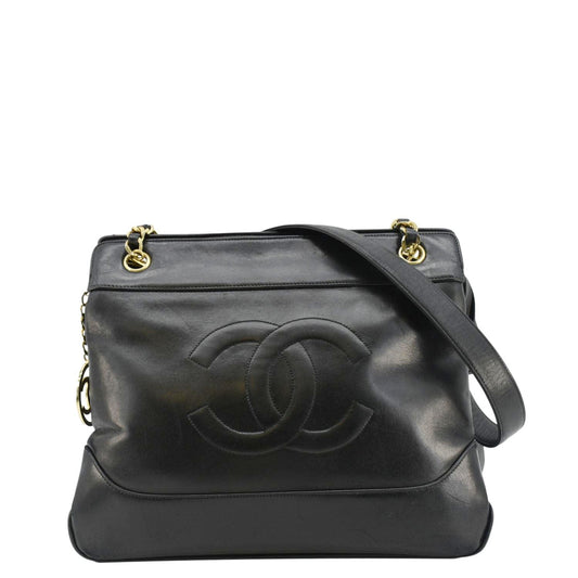 Chanel   CC Lambskin Leather Chain Shopping Tote Bag Bag Black