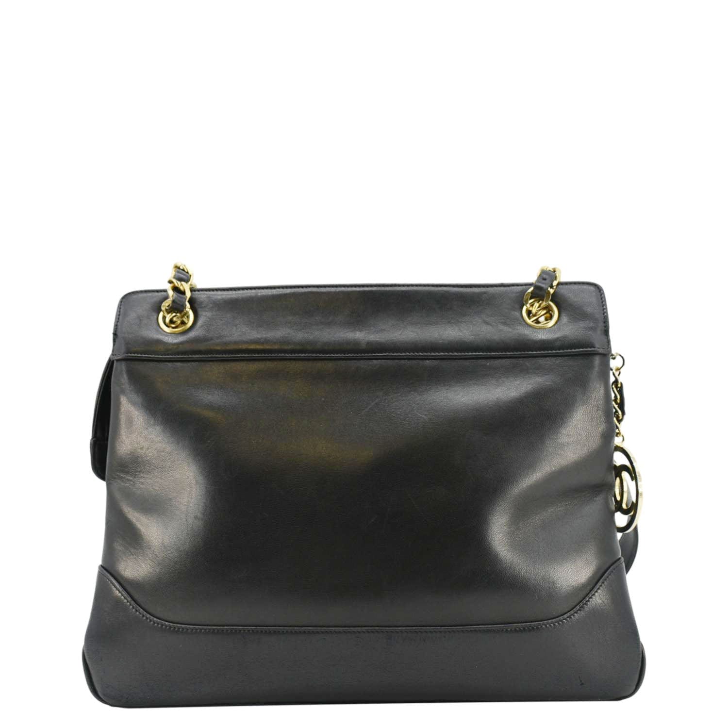 Chanel   CC Lambskin Leather Chain Shopping Tote Bag Bag Black