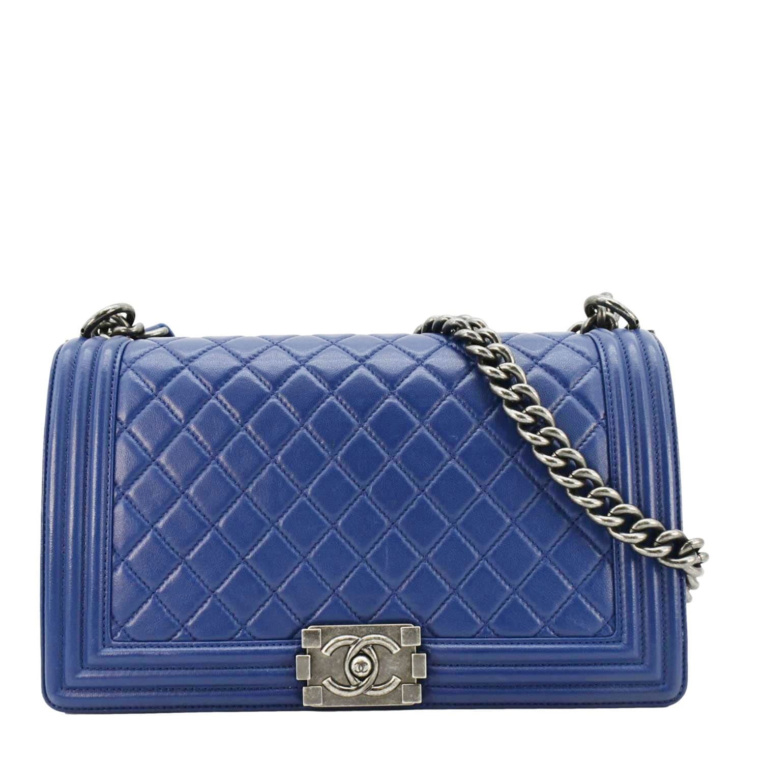 CHANEL Boy Flap Calf Leather Crossbody Bag Blue