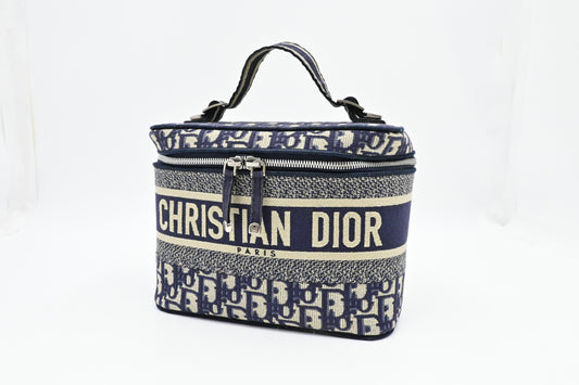 Dior travel Vanity Case In Oblique Handbag Canvas Blue Travel Bag