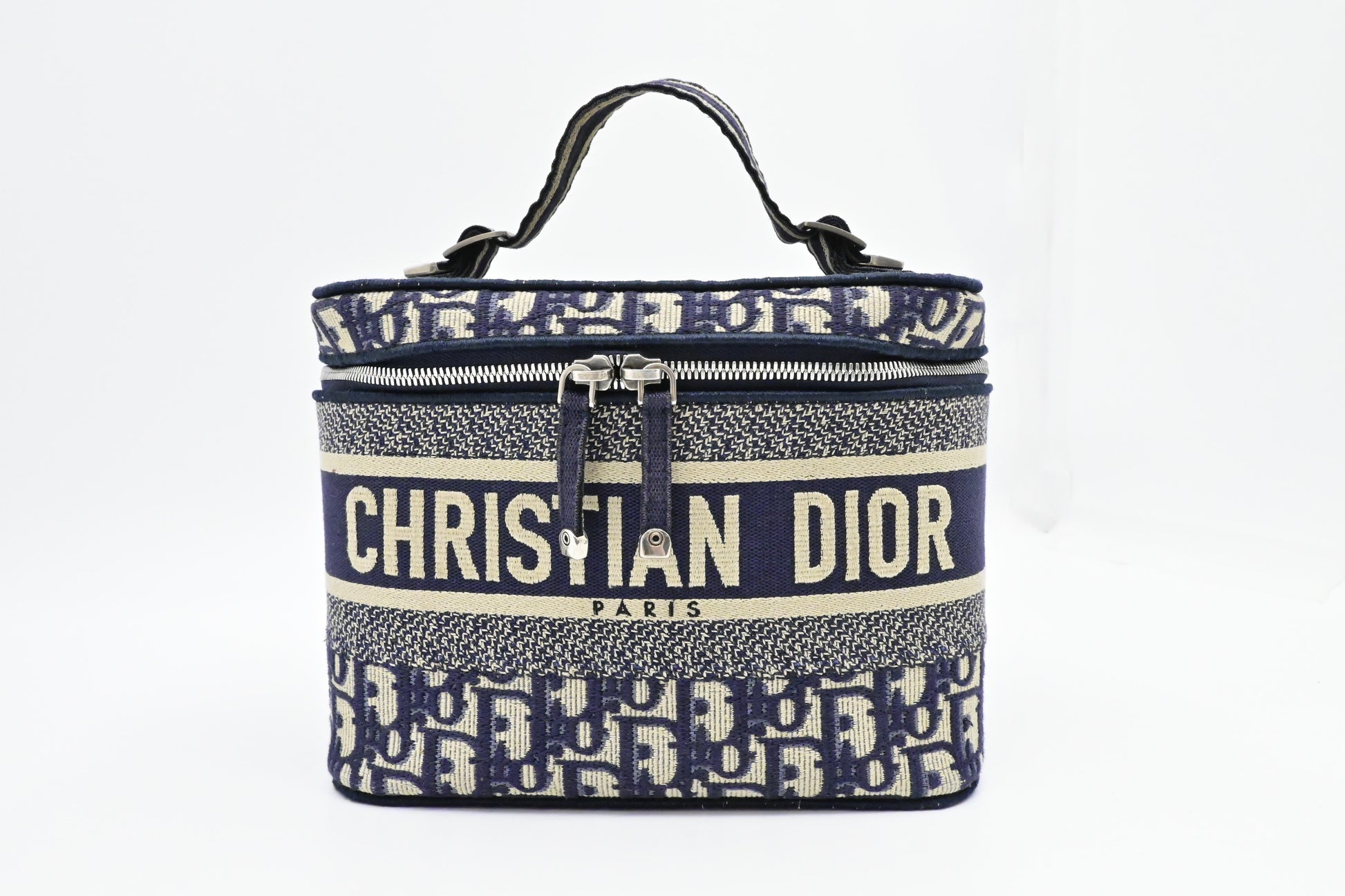 Dior travel Vanity Case In Oblique Handbag Canvas Blue Travel Bag
