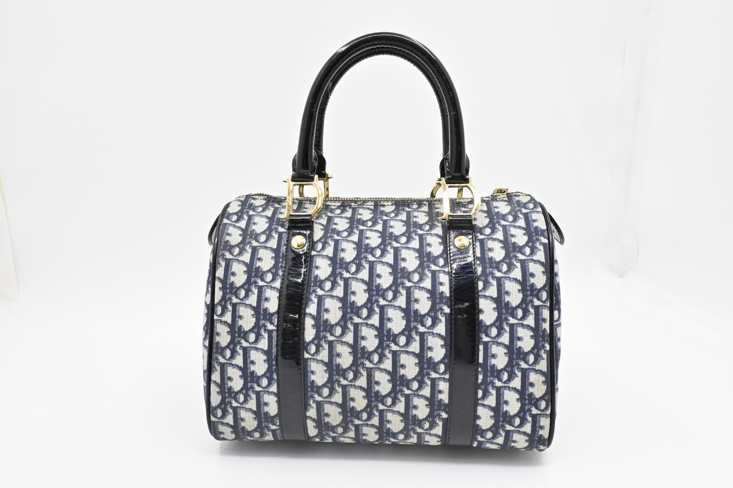 Dior Boston Bag In Oblique Coated Canvas Blue Travel Bag