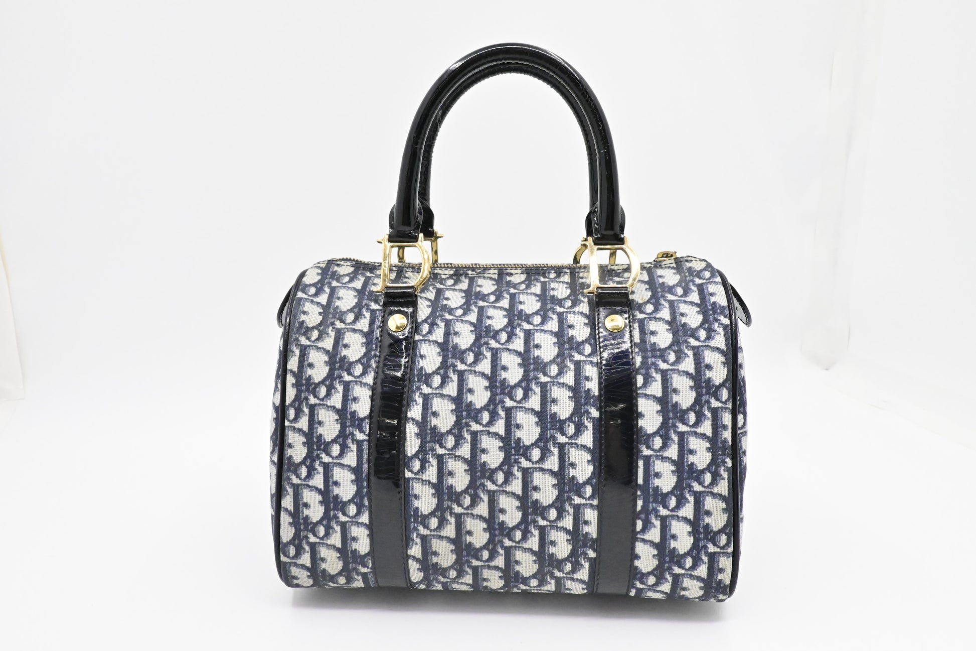 Dior Boston Bag In Oblique Coated Canvas Blue Travel Bag