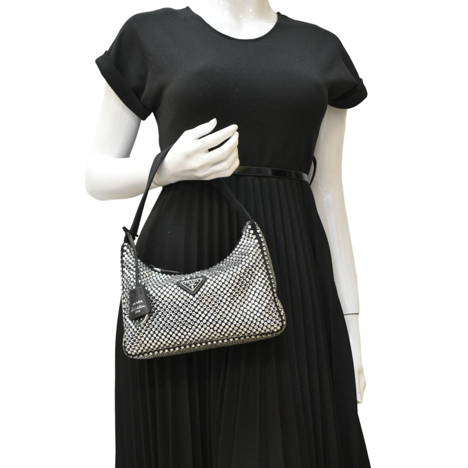 Re Edition Crystal Embellished Tote Bag Satin Black