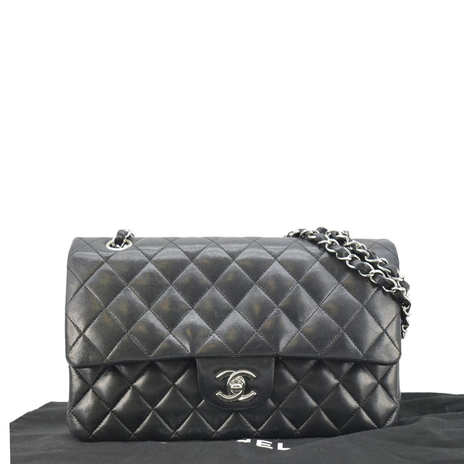 Chanel Double Flap Leather Lambskin Black Travel Bag Bag Black