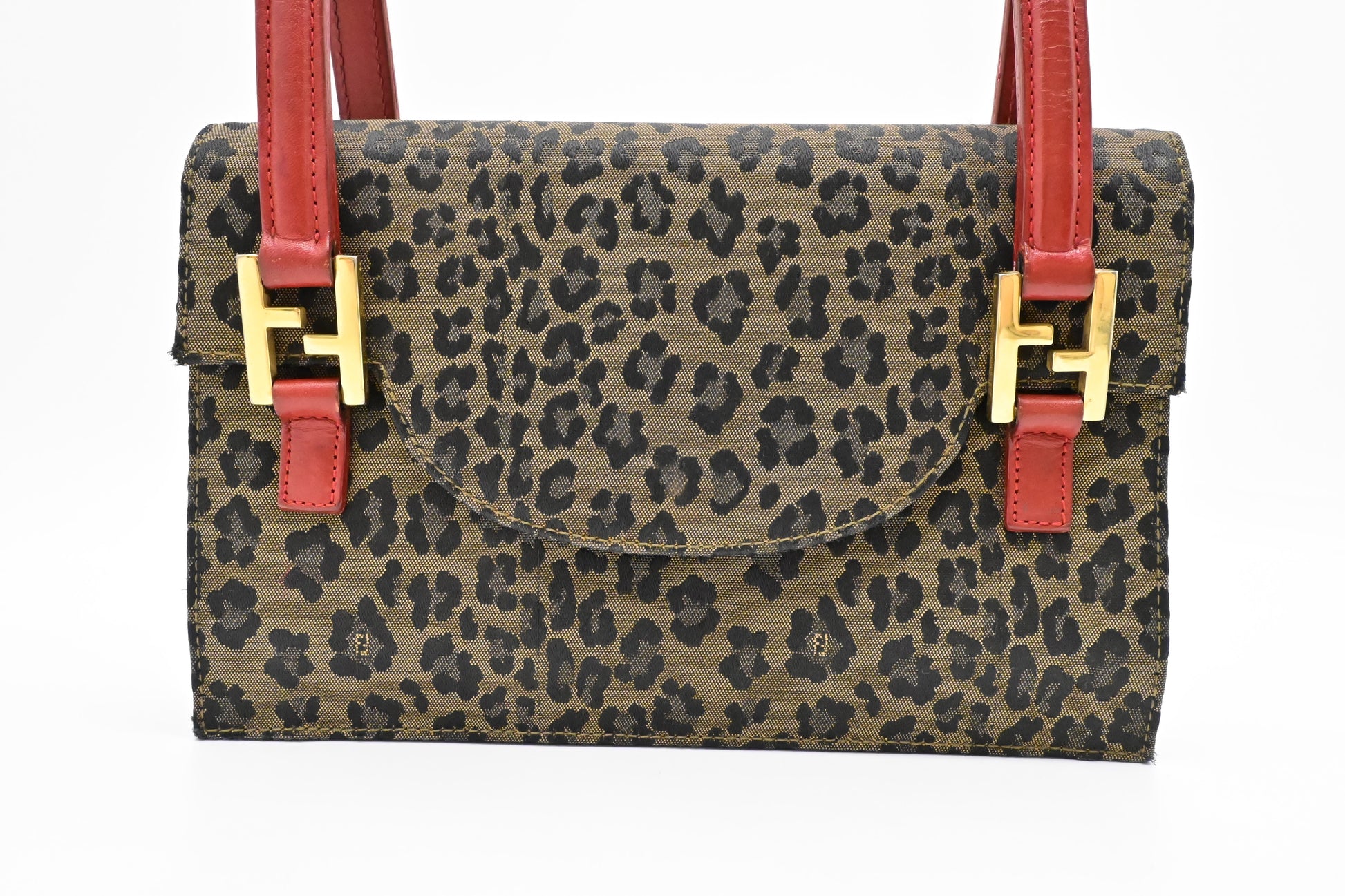 Fendi Handbag In Leopard Canvas Brown Travel Bag