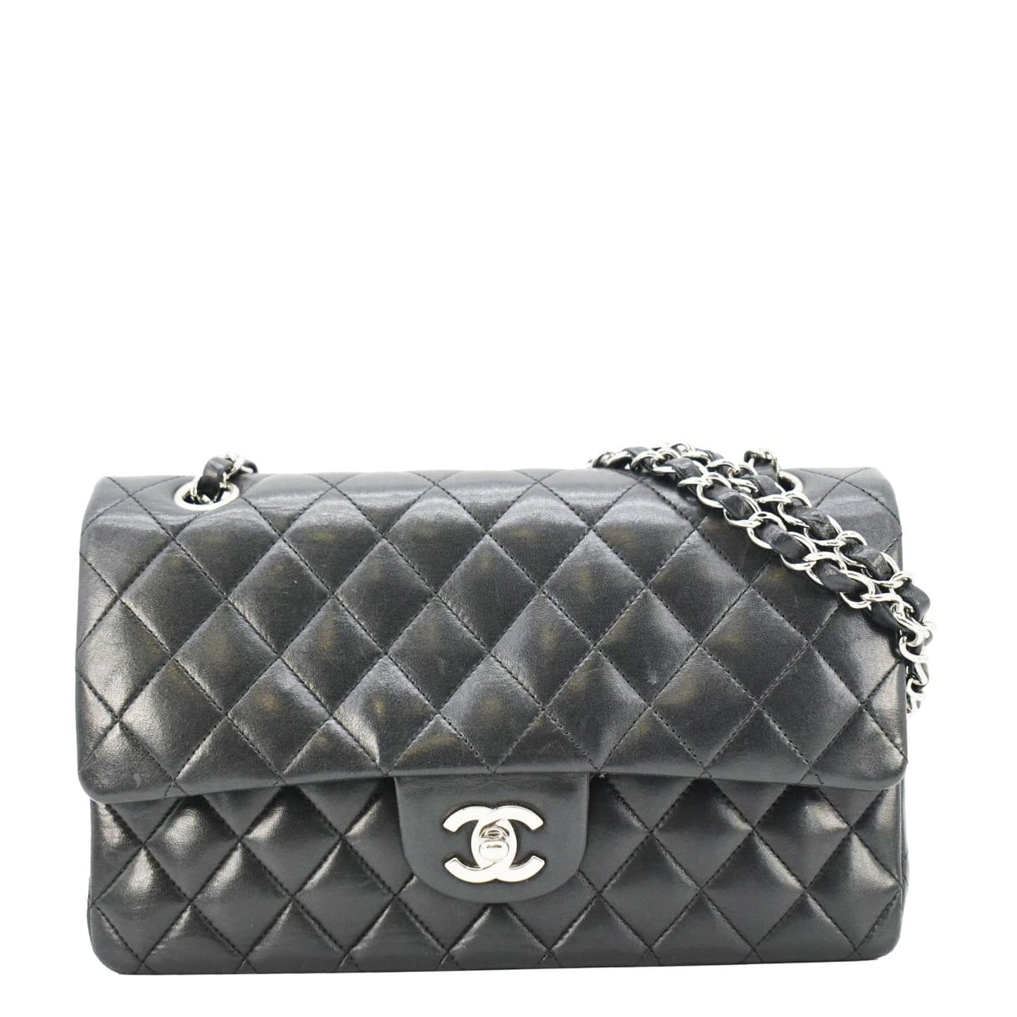 Chanel Double Flap Leather Lambskin Black Travel Bag Bag Black