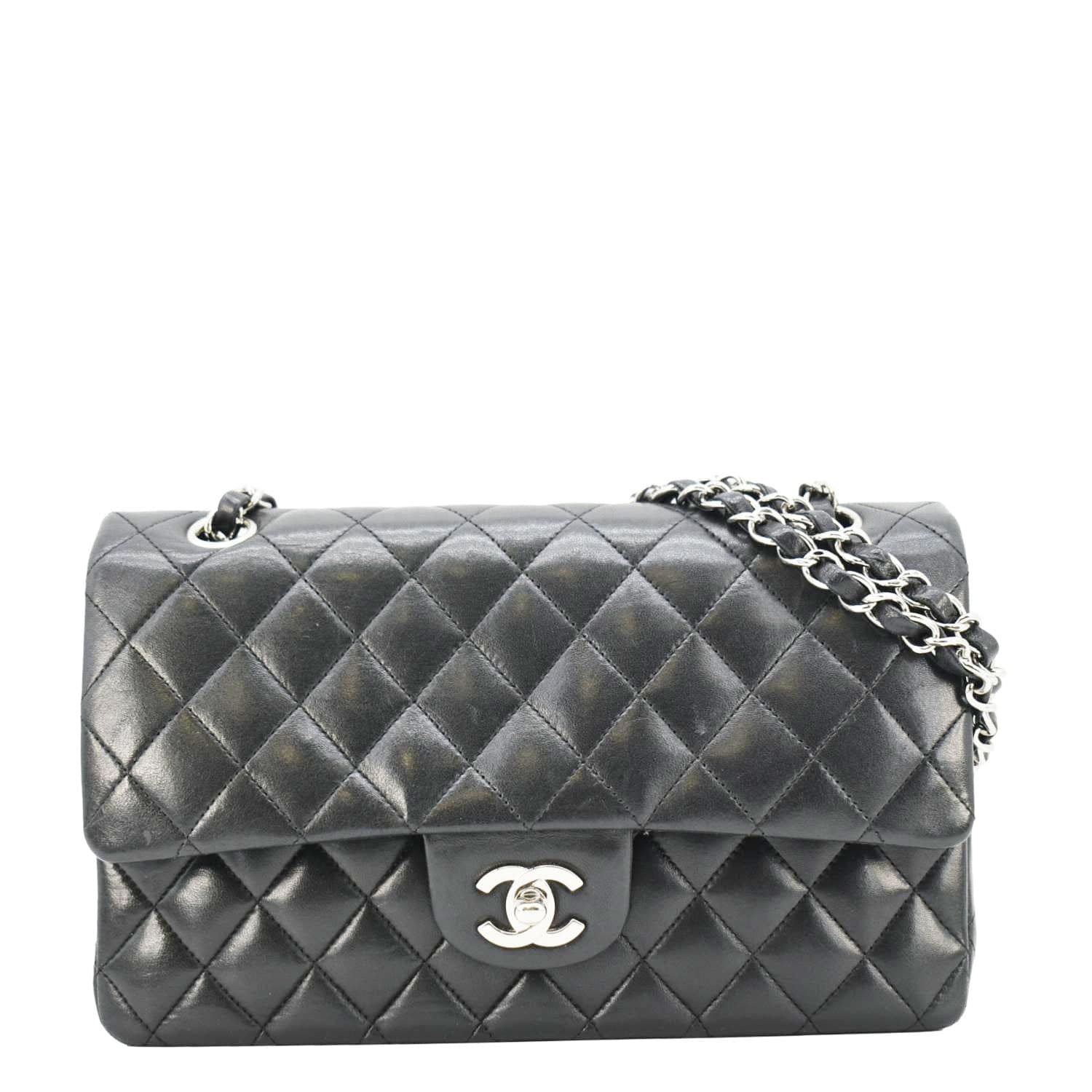 Chanel Double Flap Leather Lambskin Black Travel Bag Bag Black