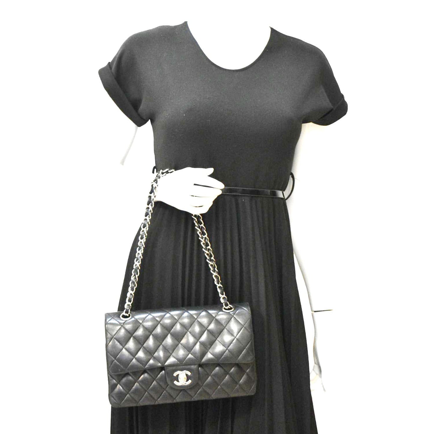Chanel Double Flap Leather Lambskin Black Travel Bag Bag Black