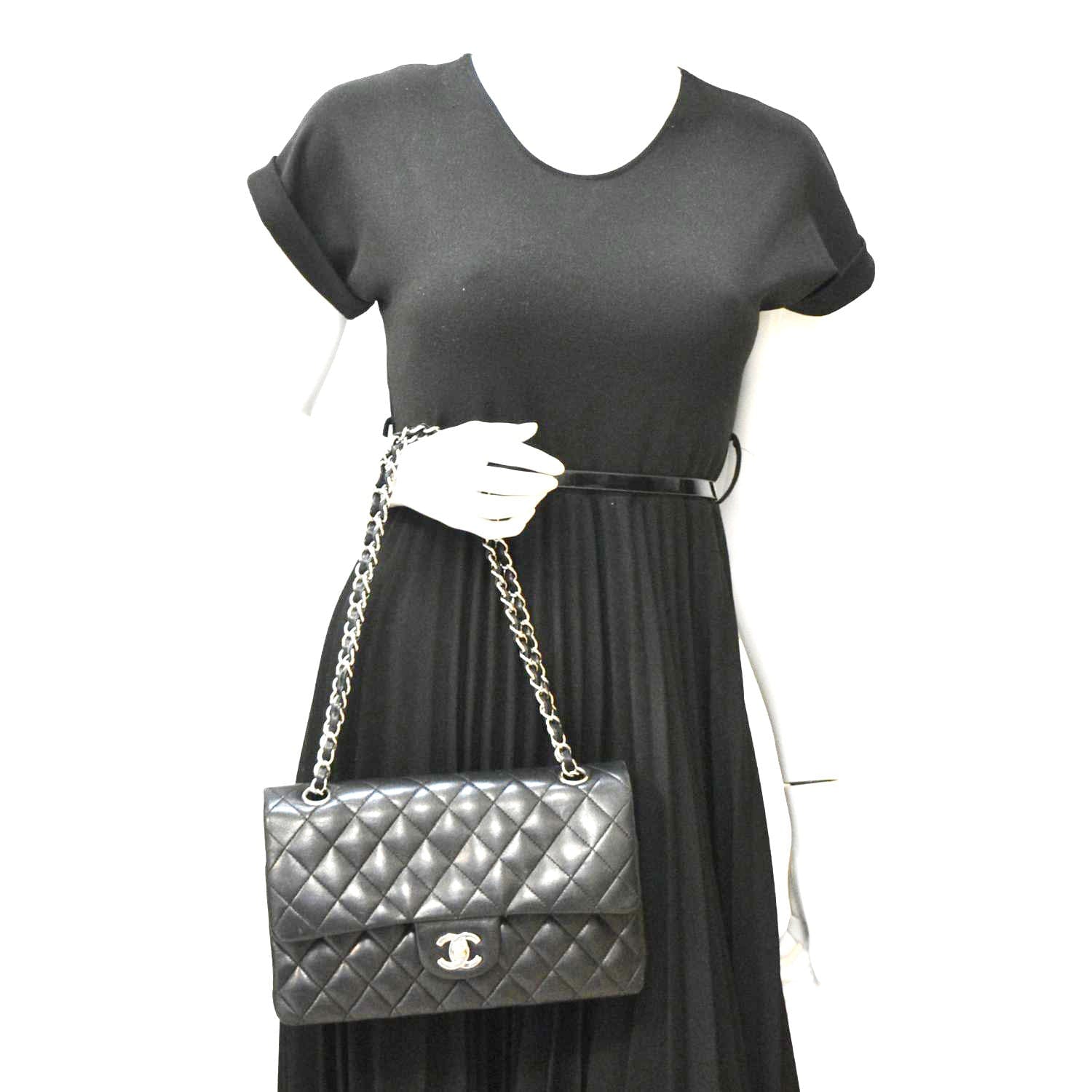 Chanel Double Flap Leather Lambskin Black Travel Bag Bag Black
