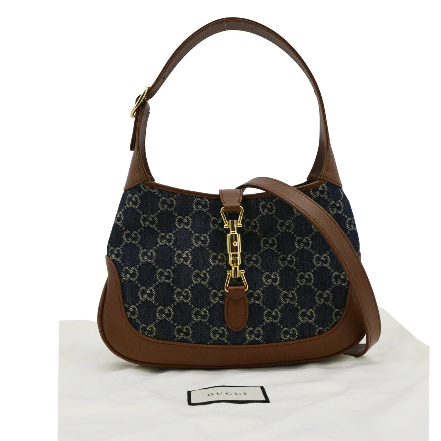 Gucci Jackie Jacquard Hobo Bag Navy Denim Blue Travel Bag