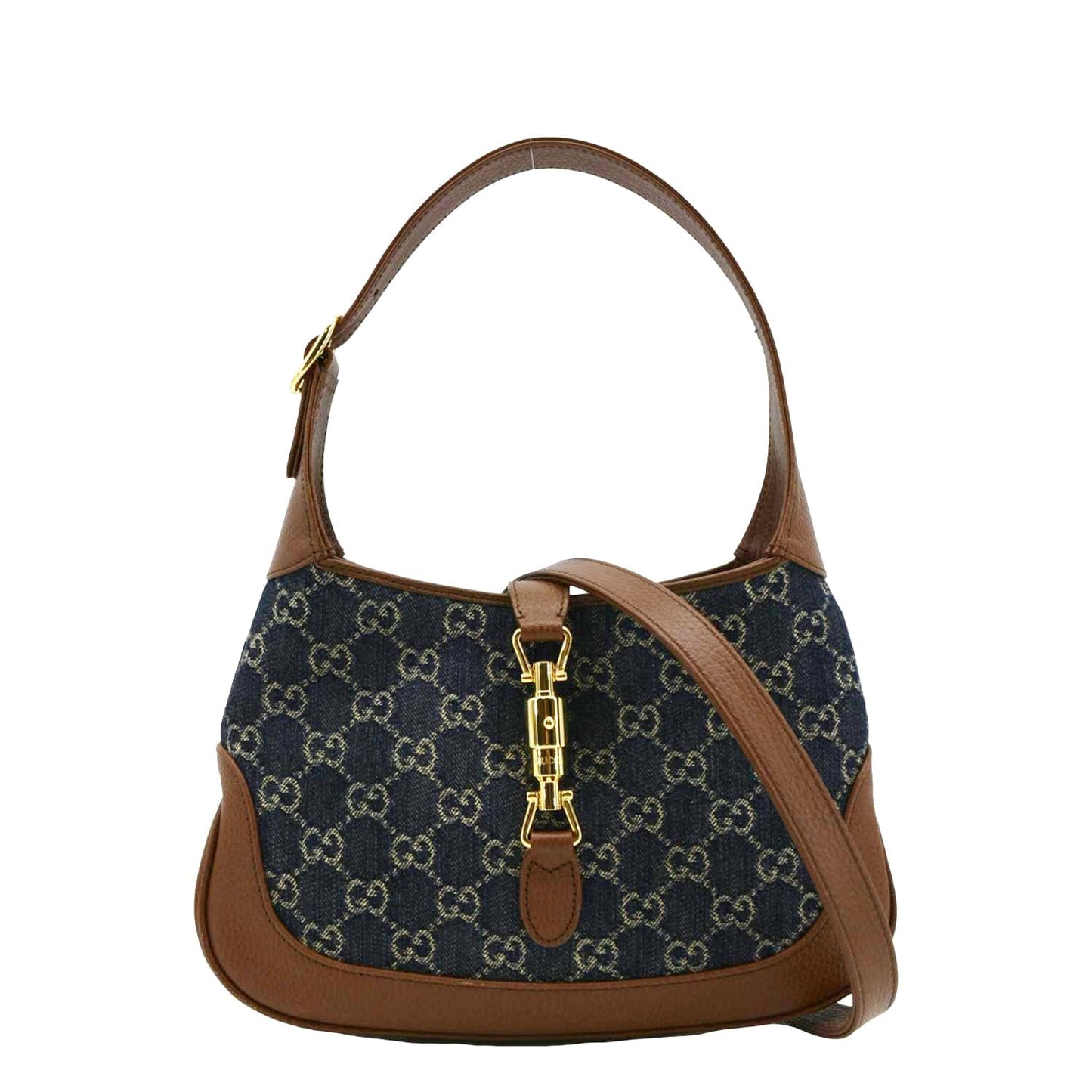 Gucci Jackie Jacquard Hobo Bag Navy Denim Blue Travel Bag