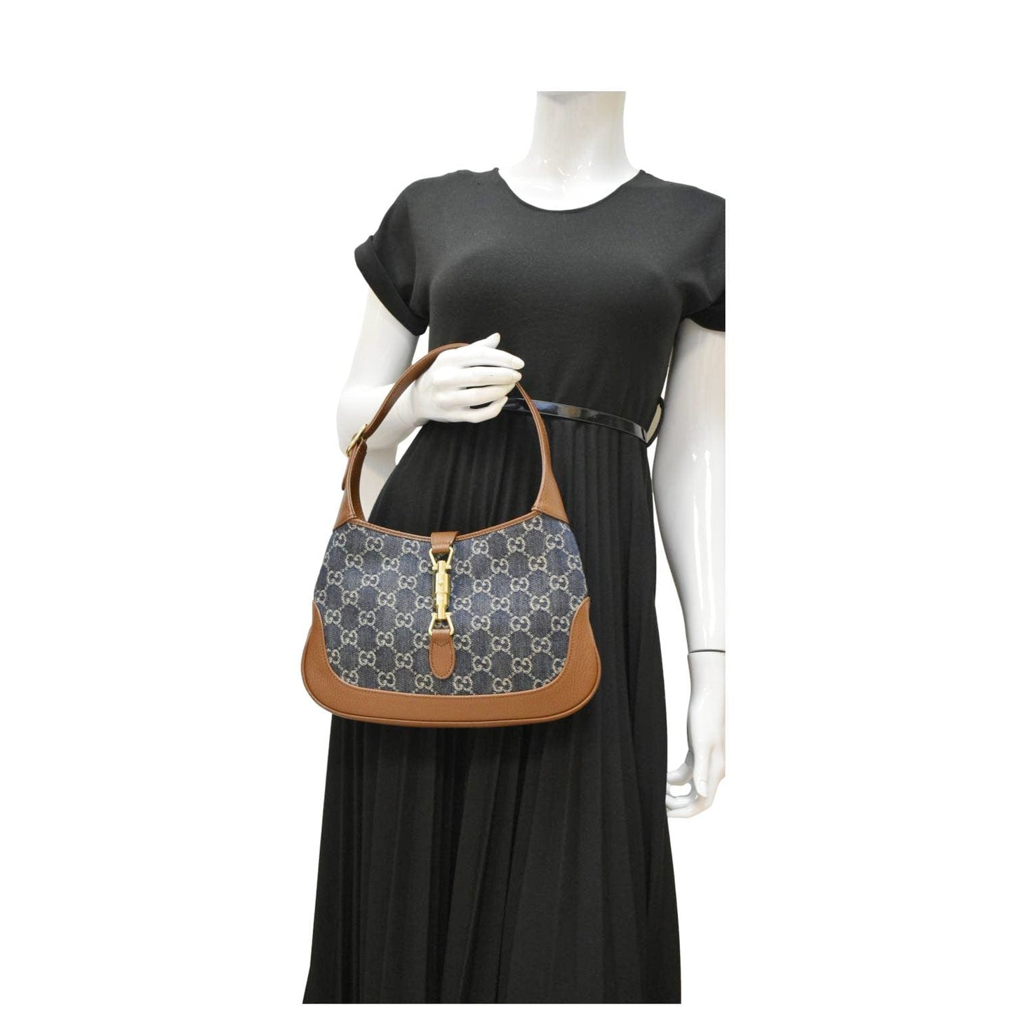 Gucci Jackie Jacquard Hobo Bag Navy Denim Blue Travel Bag