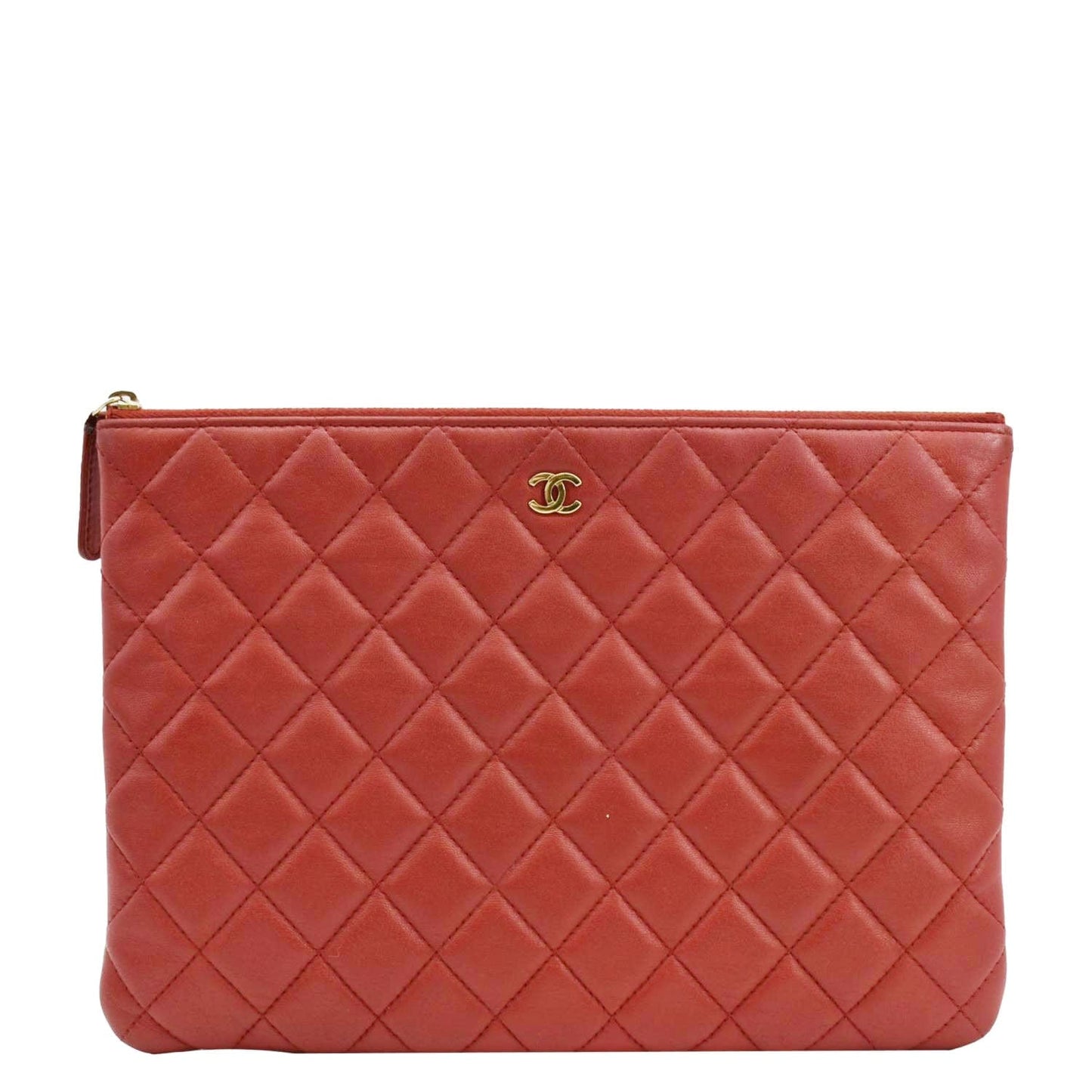 Chanel Classic O-Case Leather Zip Pouch Red Bag