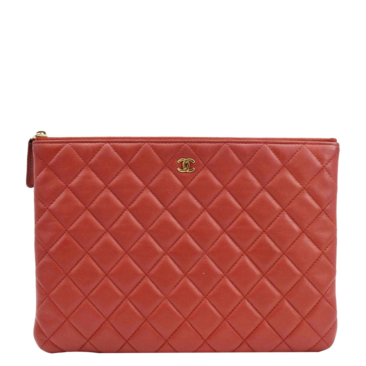 Chanel Classic O-Case Leather Zip Pouch Red Bag