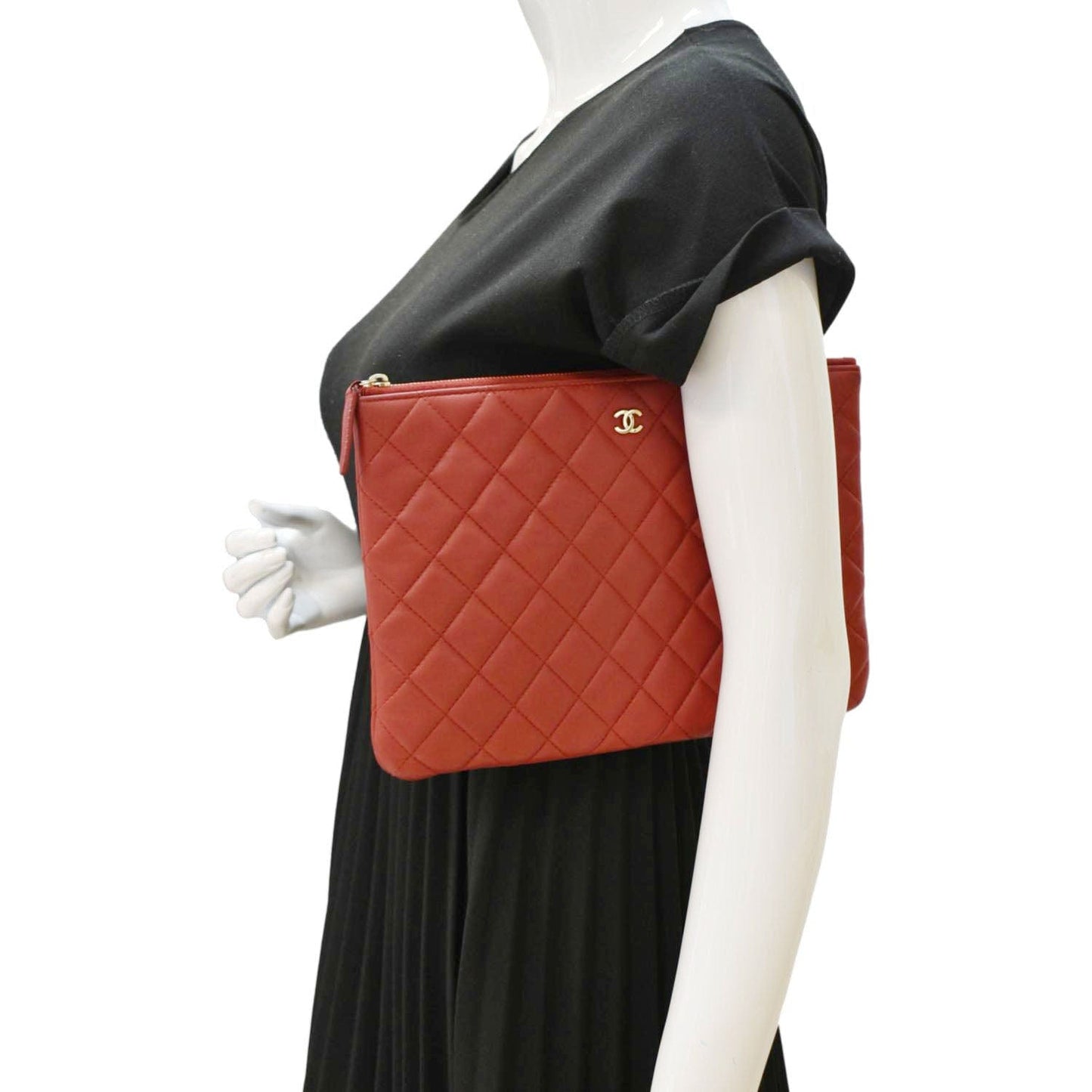 Chanel Classic O- Zip Leather Red Travel Bag