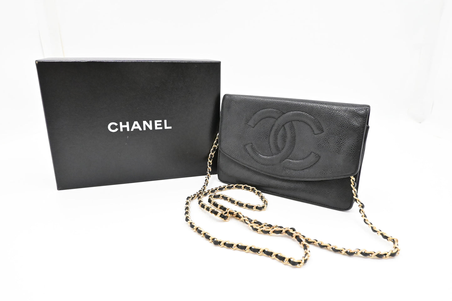 Chanel on Caviar Black Leather Wallet Case