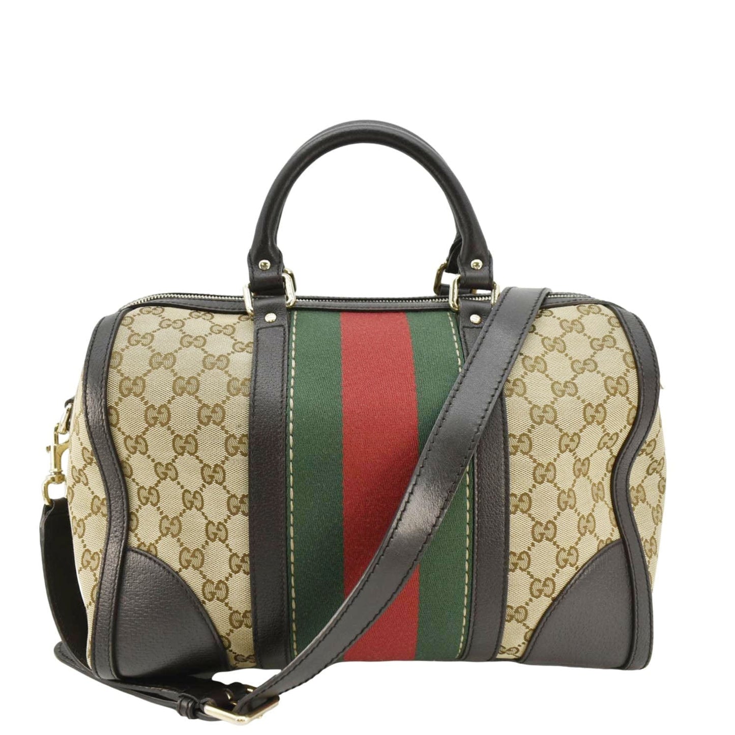 Gucci Webby Bee Boston Bag Canvas Beige Travel Bag
