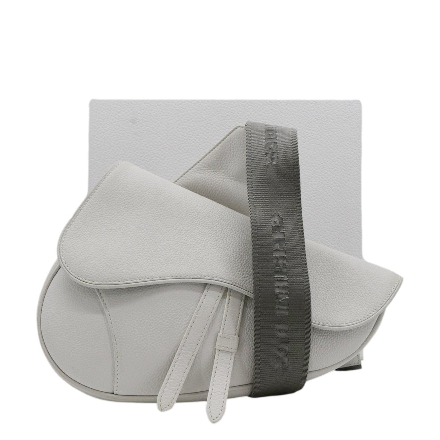 Dior Christian Mens Saddle Grained Calfskin Satchel Bag Leather White