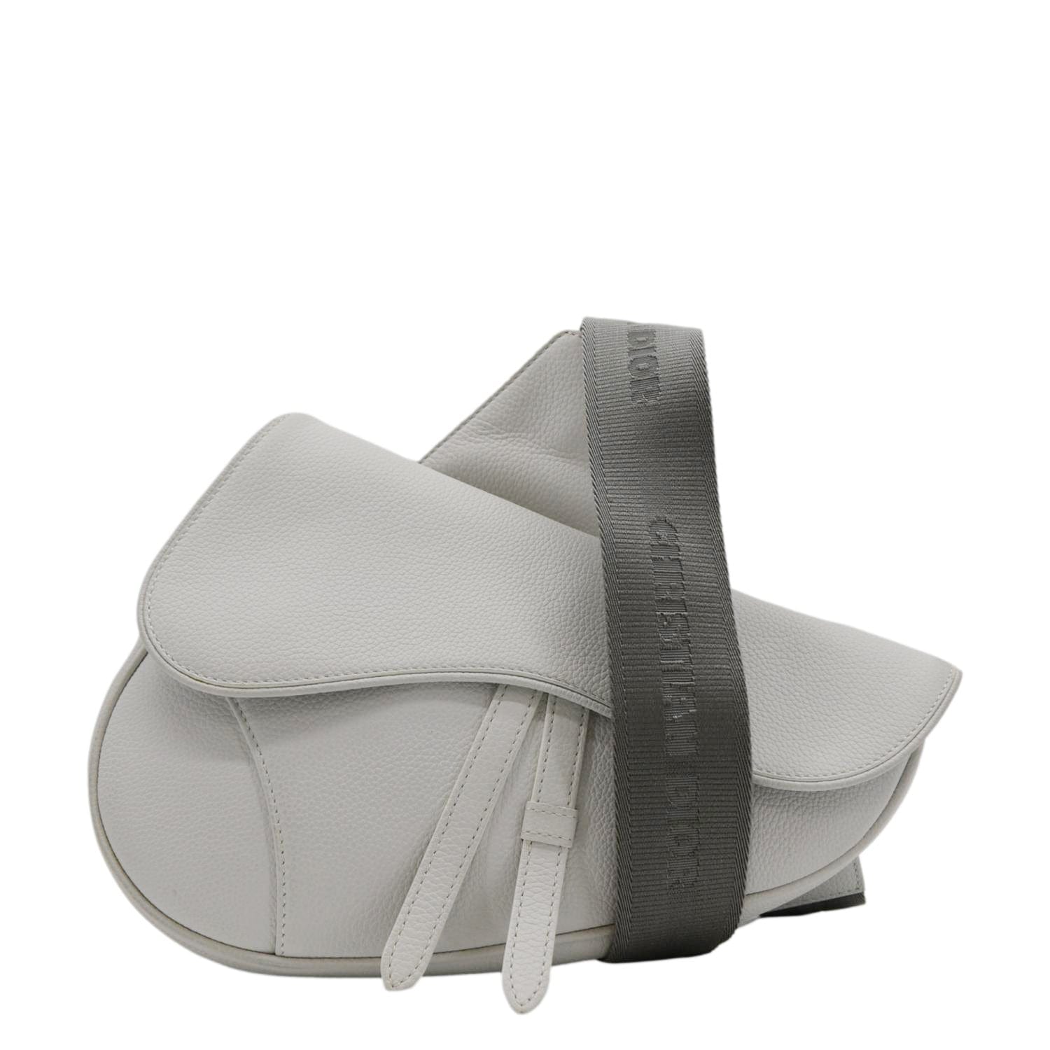 Dior Christian Mens Saddle Grained Calfskin Satchel Bag Leather White