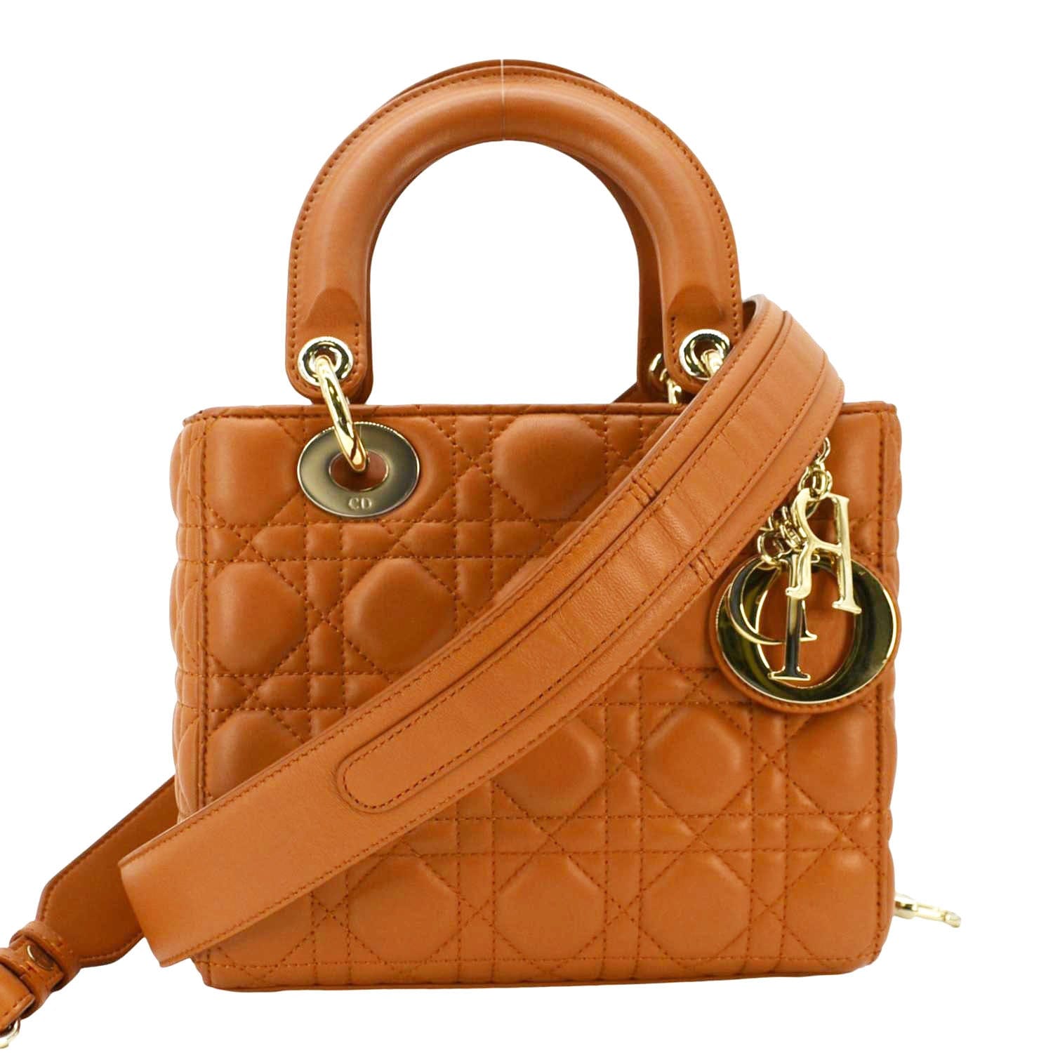 Dior My Abc Cannage Shoulder Bag Orange Leather Small