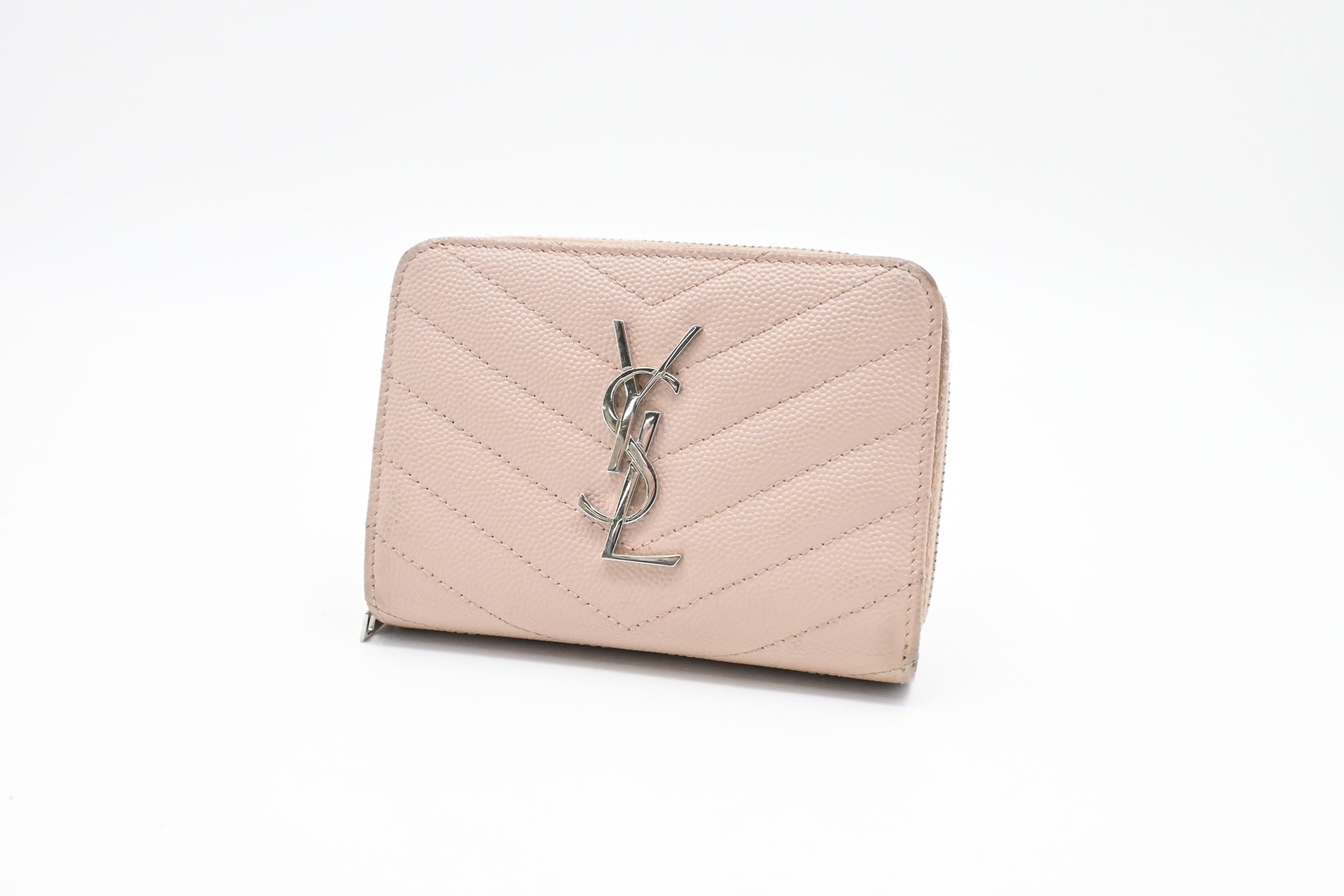 YSL Saint Laurent Compact Wallet In Grain De Poudre Travel Leather Pink Travel Bag