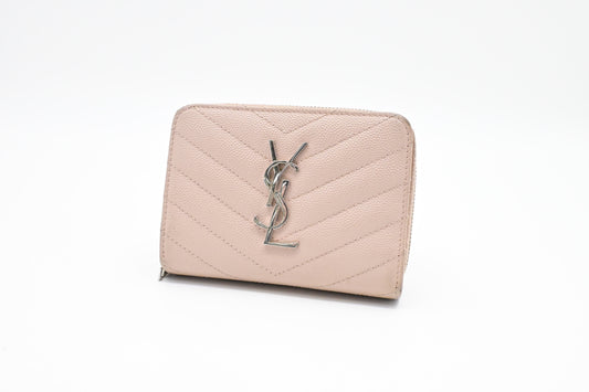 YSL Saint Laurent Compact Wallet In Grain De Poudre Travel Leather Pink Travel Bag